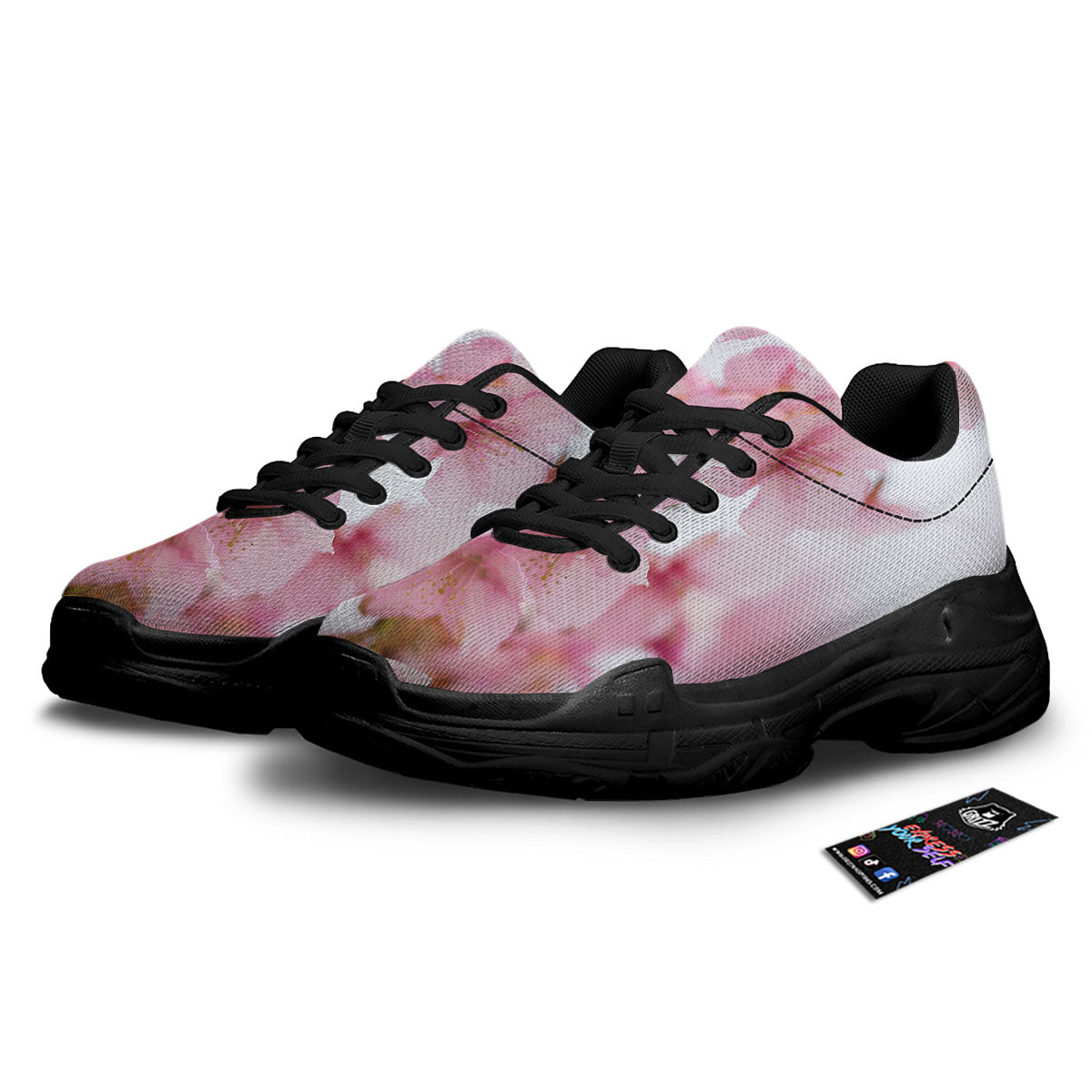 Cherry Blossom Pink Print Black Chunky Shoes-grizzshop