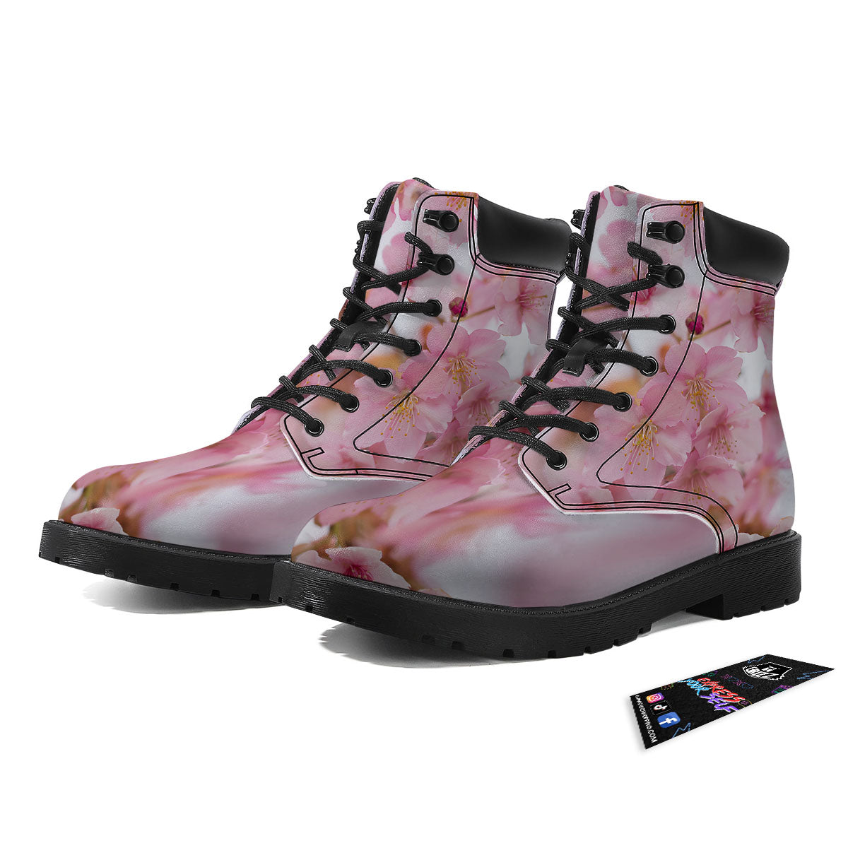 Cherry Blossom Pink Print Boots-grizzshop