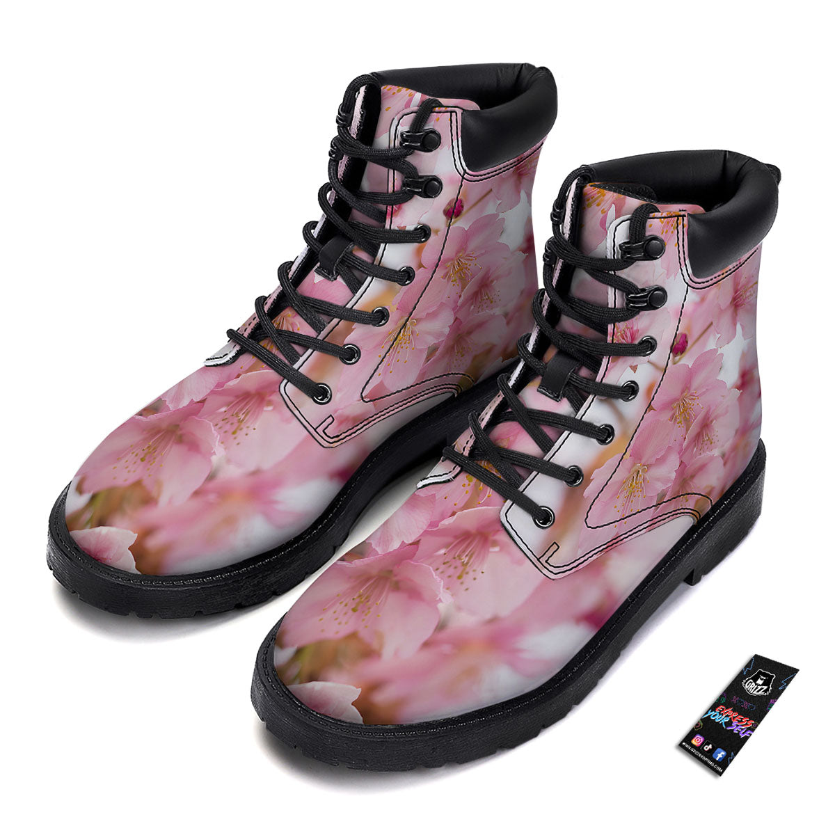 Cherry Blossom Pink Print Boots-grizzshop