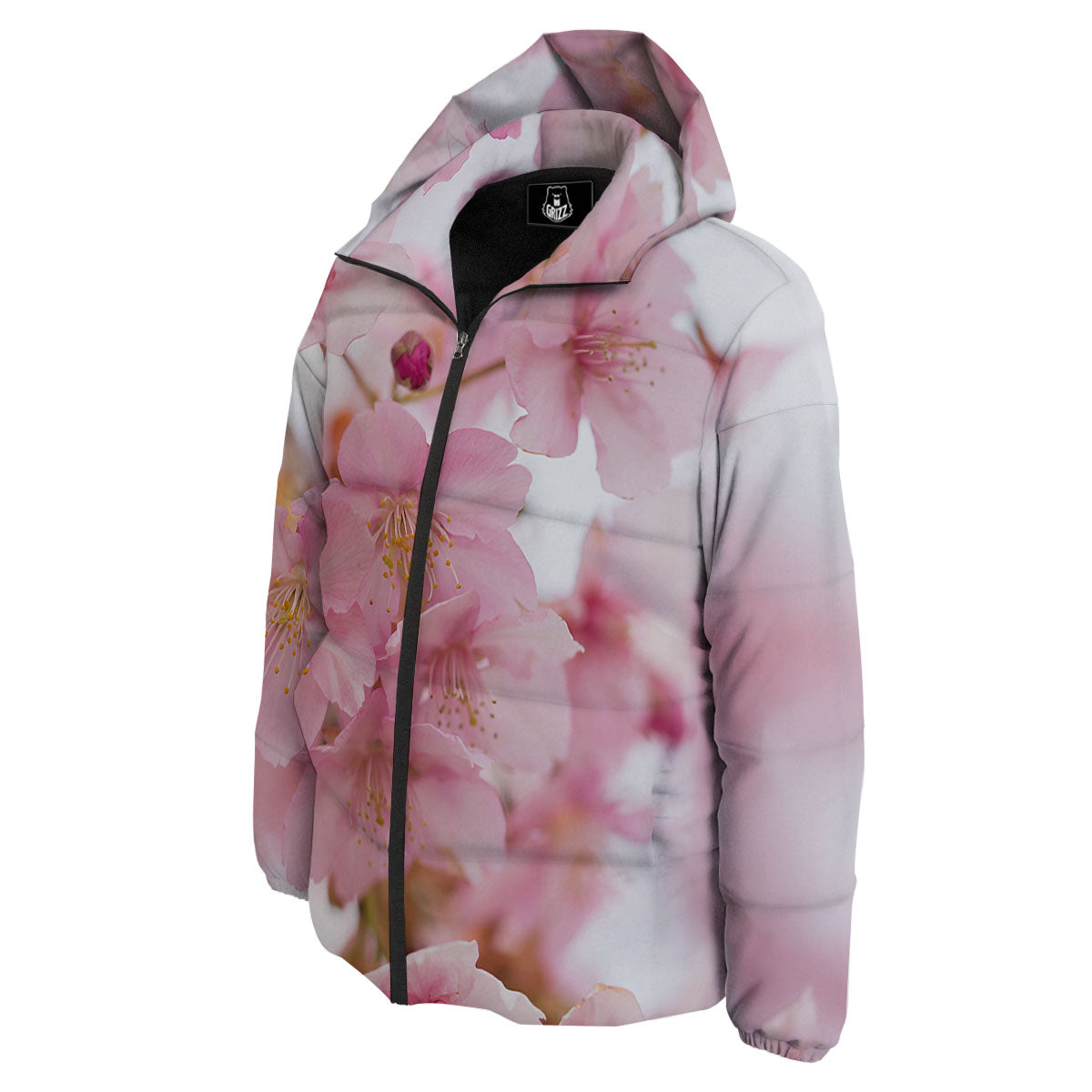 Cherry Blossom Pink Print Down Jacket-grizzshop