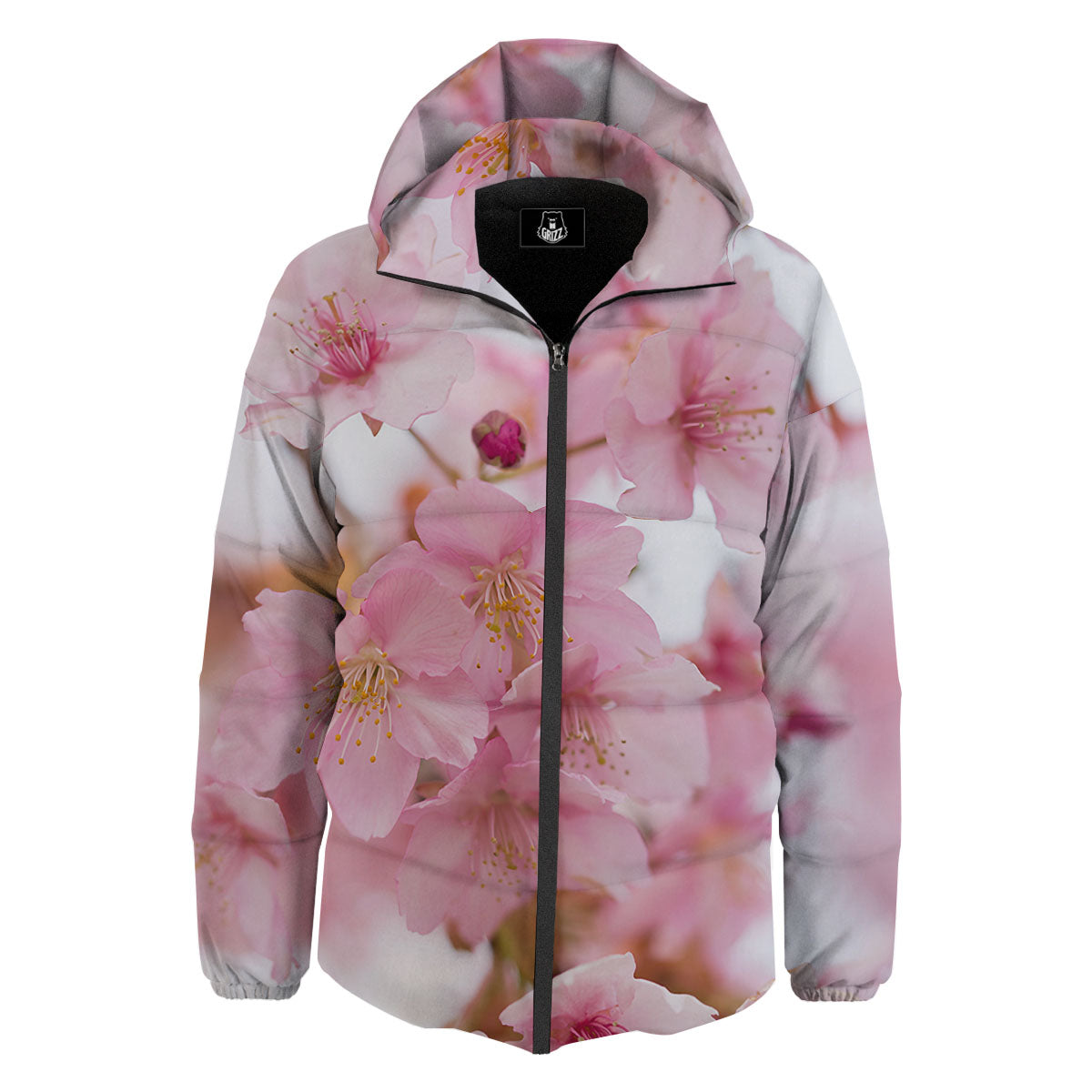 Cherry Blossom Pink Print Down Jacket-grizzshop