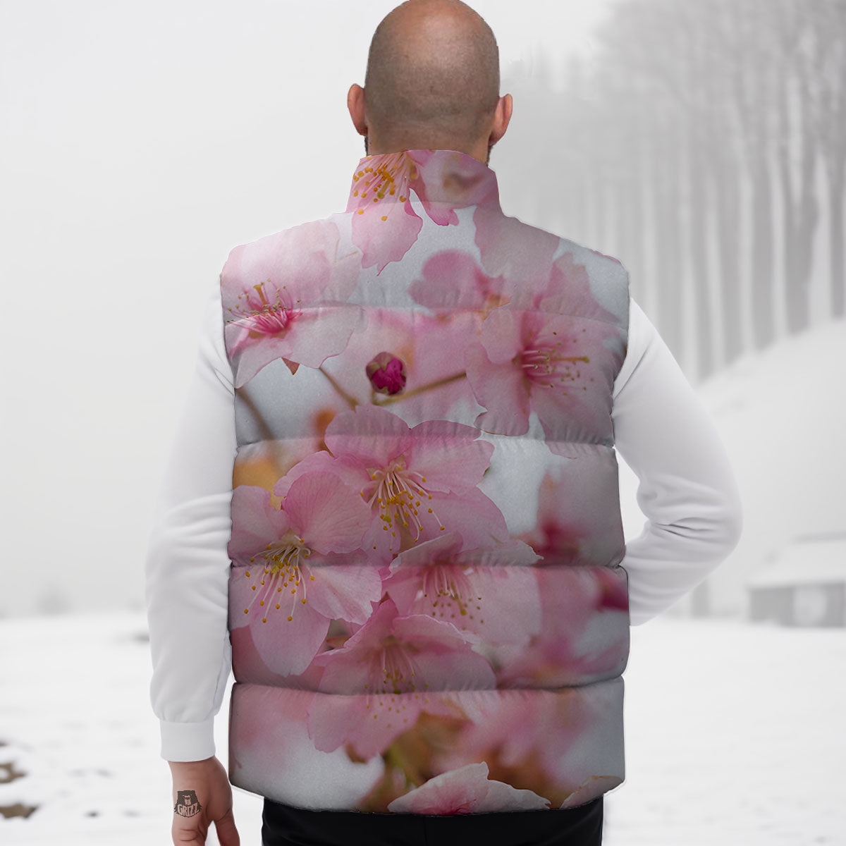 Cherry Blossom Pink Print Down Vest