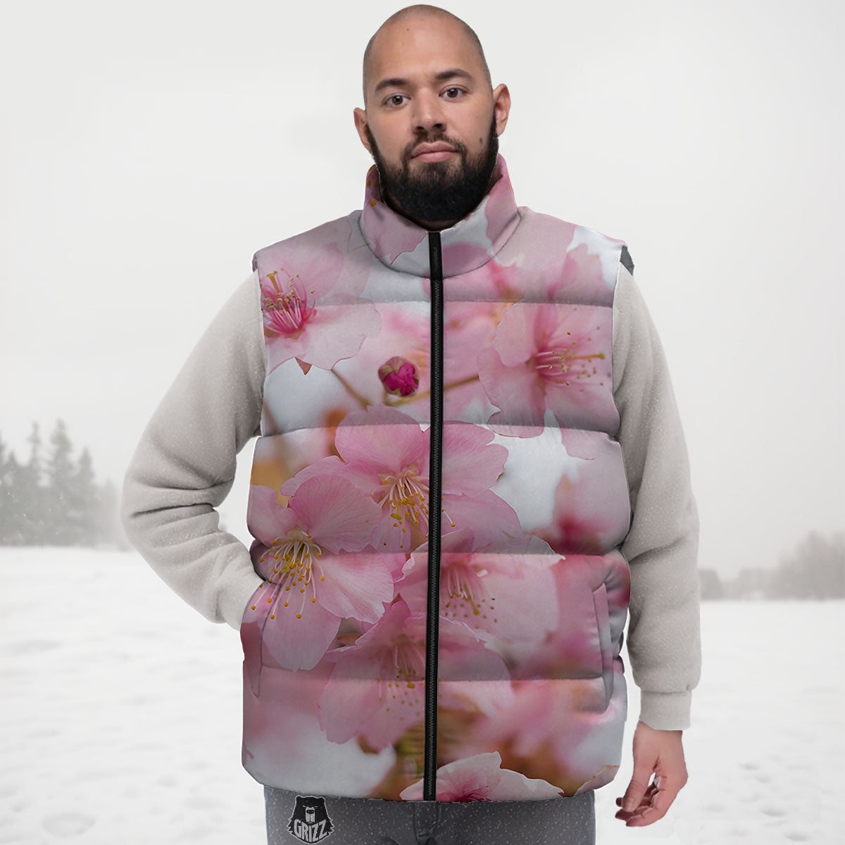 Cherry Blossom Pink Print Down Vest