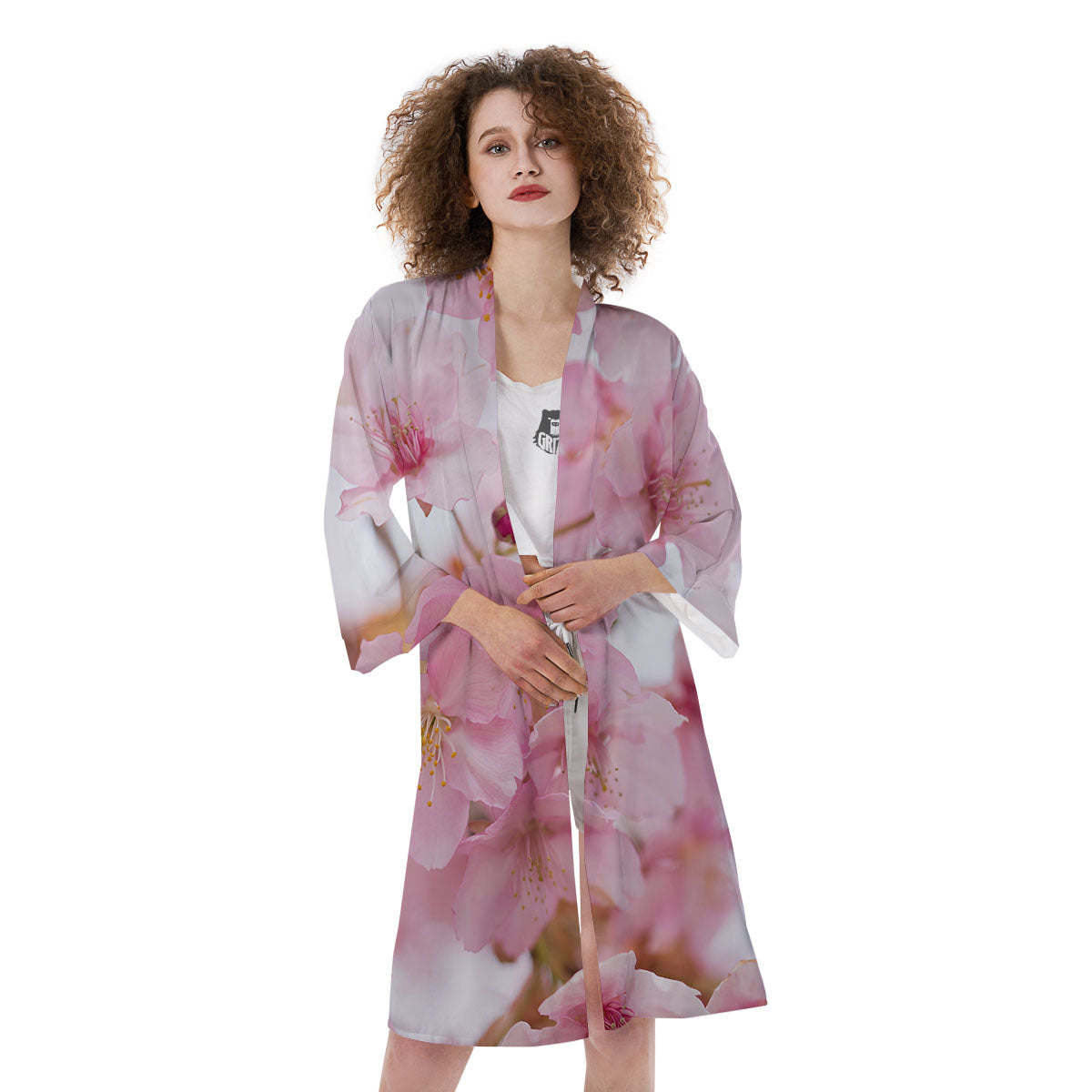 Cherry Blossom Pink Print Kimono-grizzshop