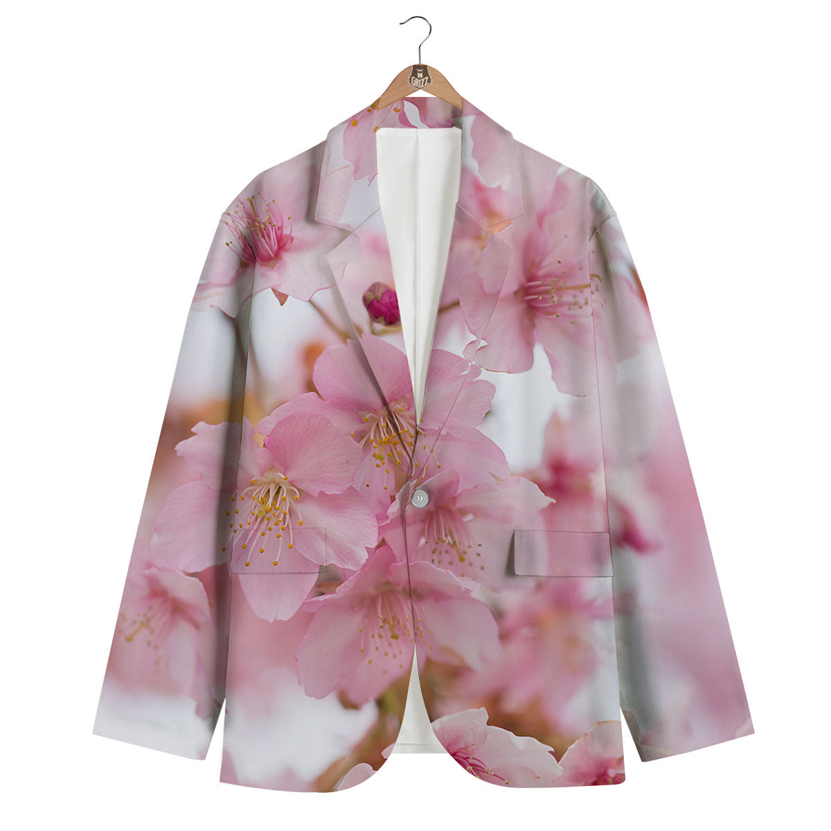 Cherry Blossom Pink Print Men's Blazer-grizzshop