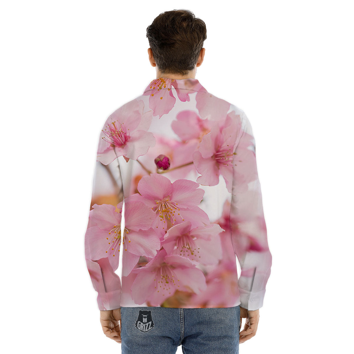 Cherry Blossom Pink Print Men's Dress Shirts-grizzshop