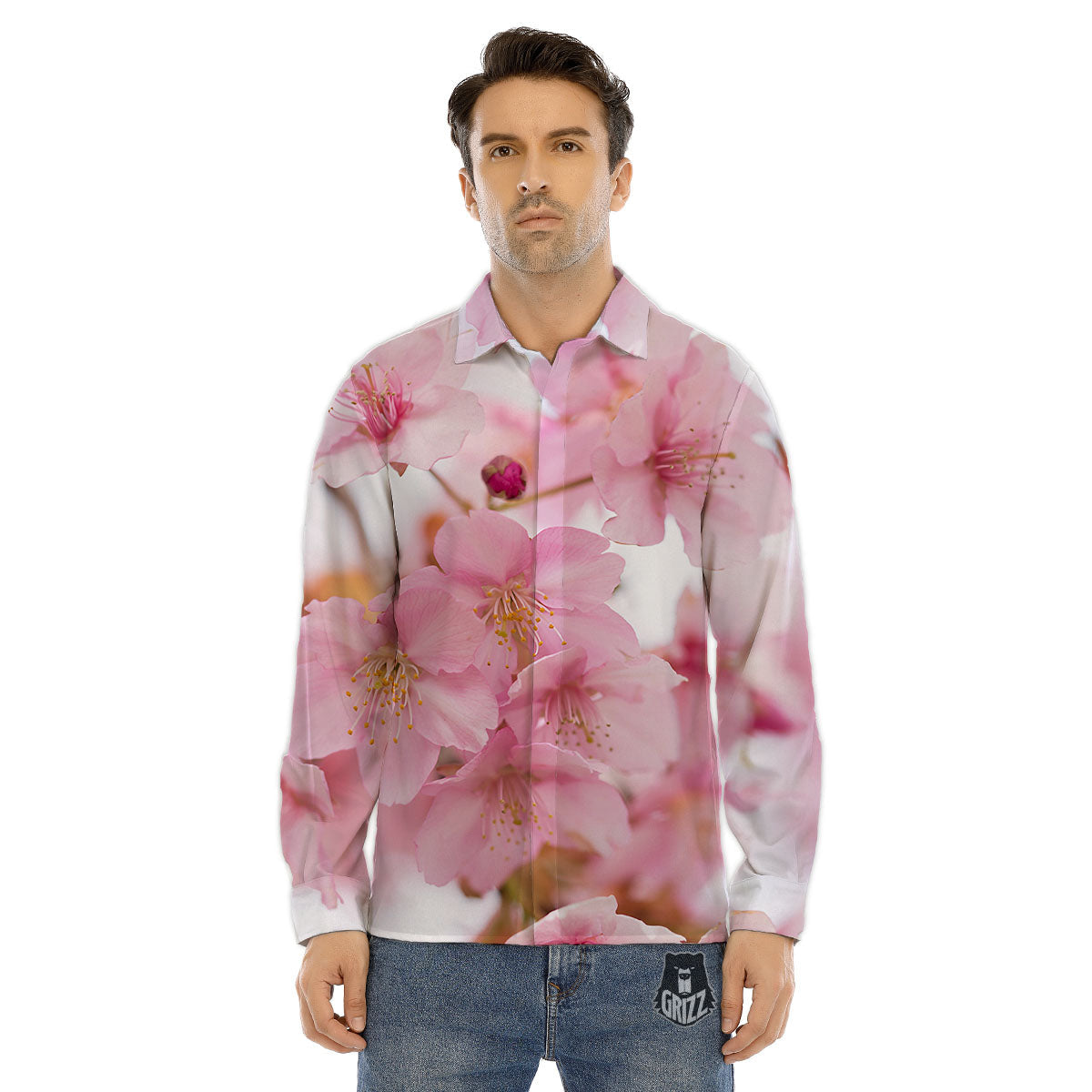 Cherry Blossom Pink Print Men's Dress Shirts-grizzshop