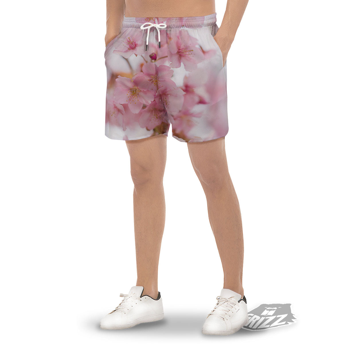 Cherry Blossom Pink Print Men's Gym Shorts-grizzshop