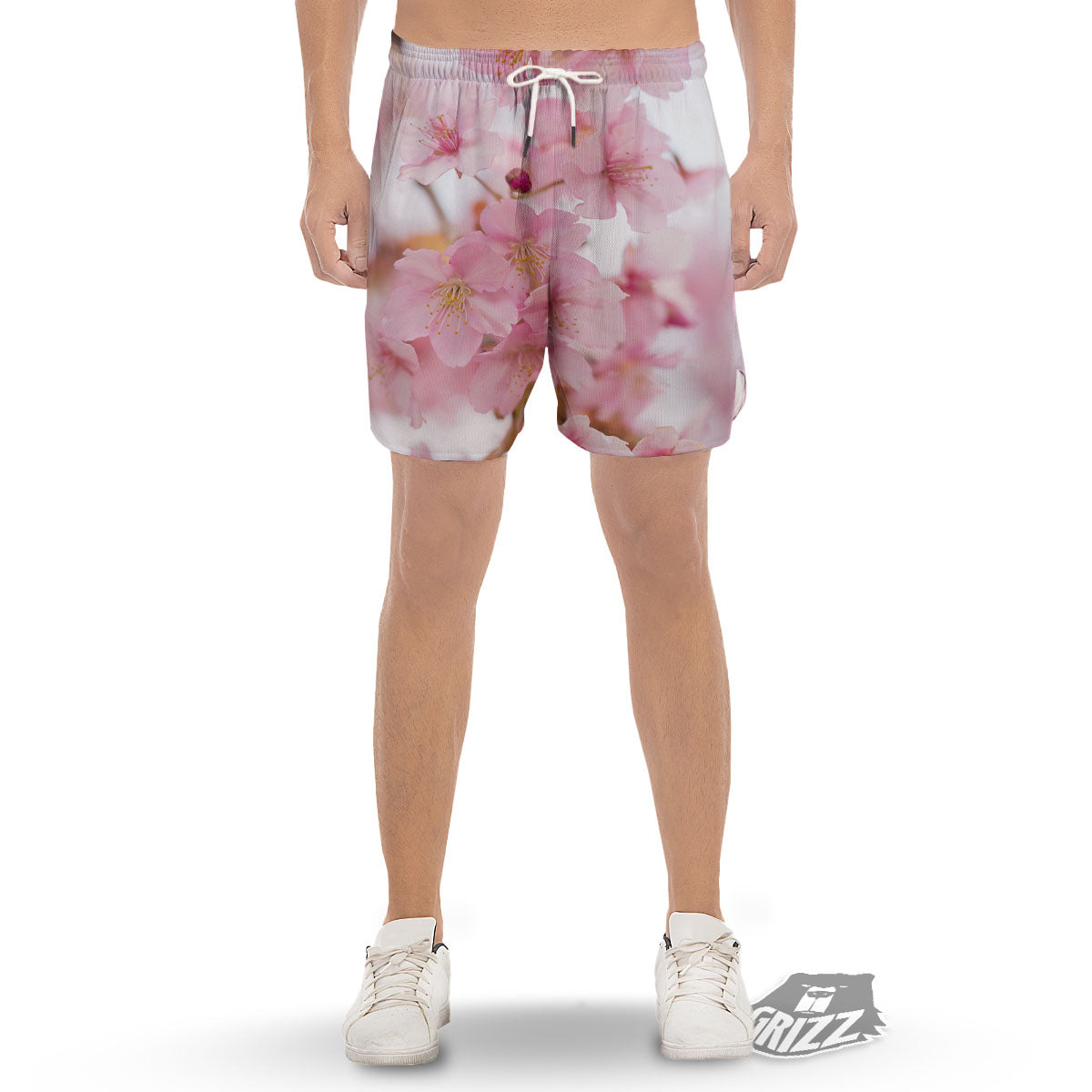 Cherry Blossom Pink Print Men's Gym Shorts-grizzshop