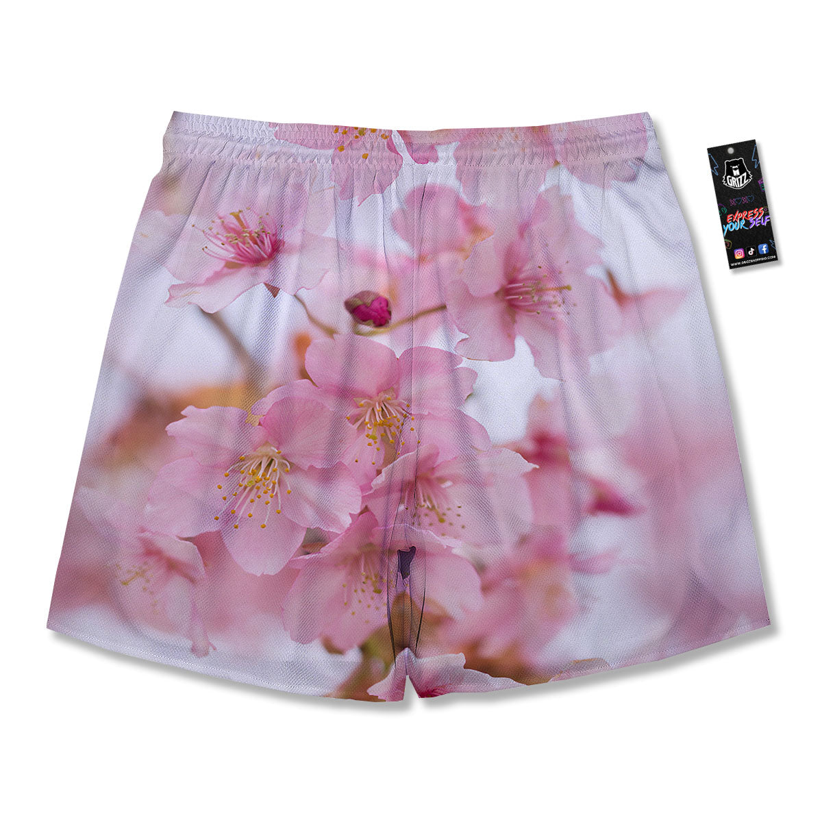 Cherry Blossom Pink Print Men's Running Shorts-grizzshop