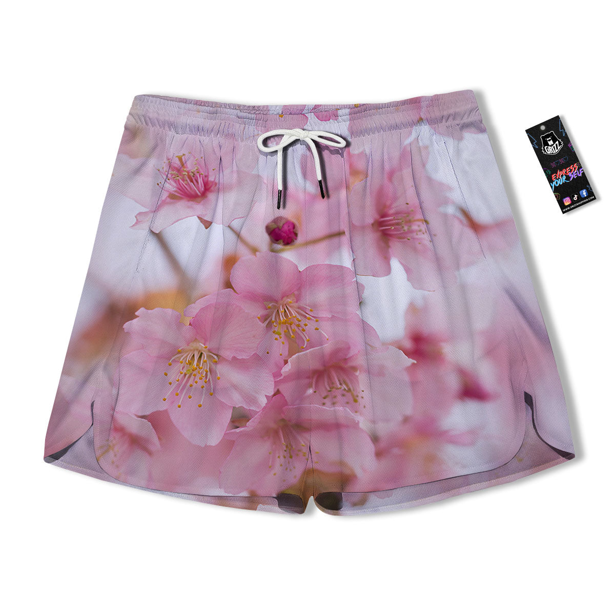 Cherry Blossom Pink Print Men's Running Shorts-grizzshop