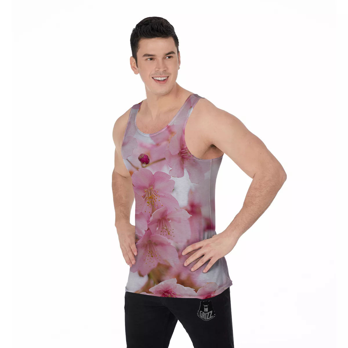 Cherry Blossom Pink Print Men's Tank Top-grizzshop