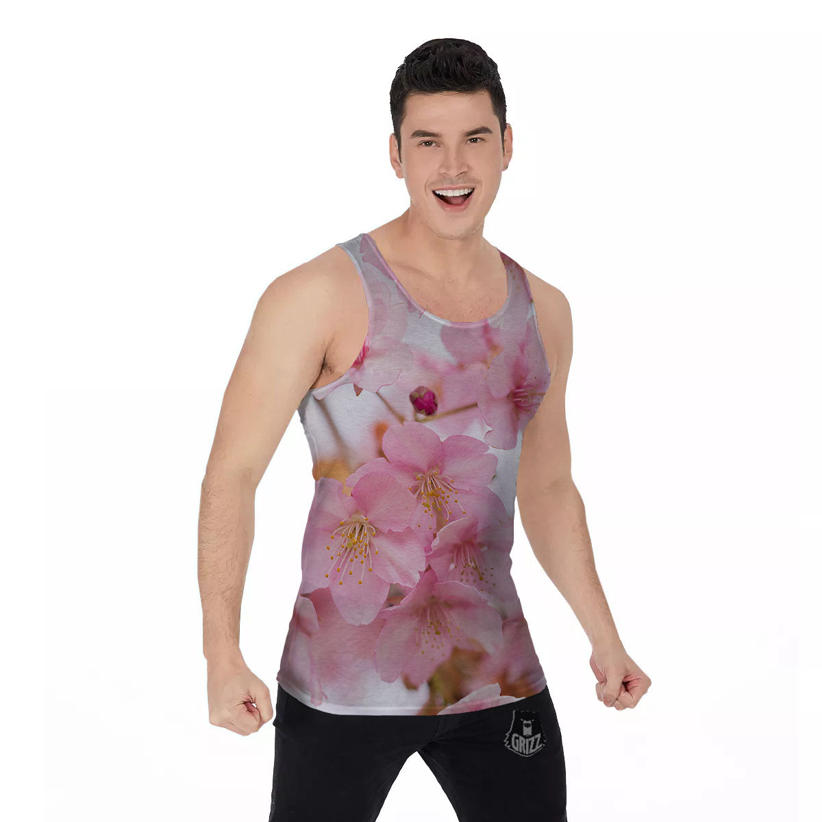 Cherry Blossom Pink Print Men's Tank Top-grizzshop