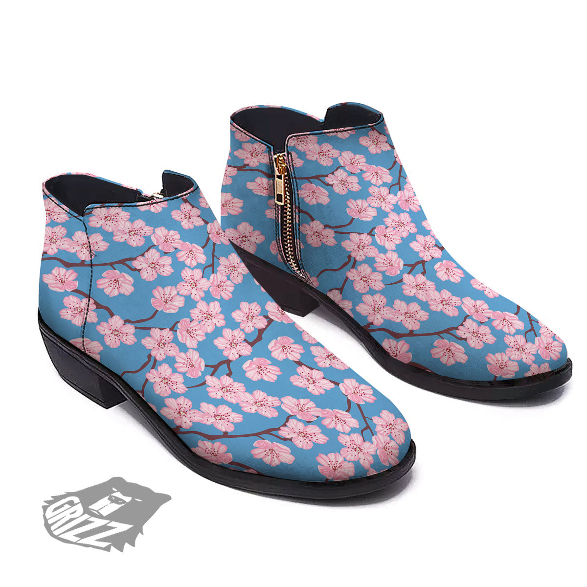 Cherry Blossom Pink Print Pattern Ankle Boots-grizzshop