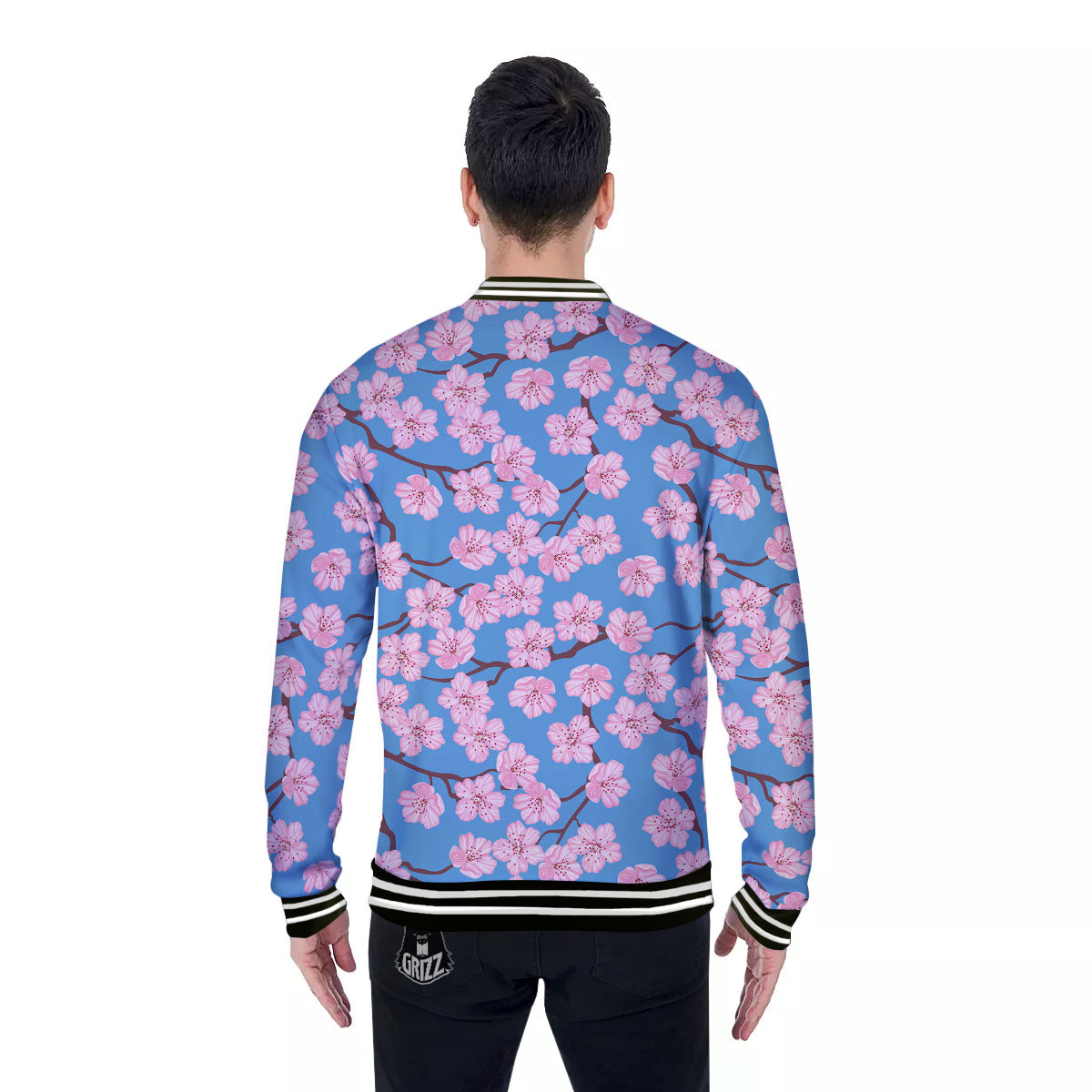 Cherry Blossom Pink Print Pattern Baseball Jacket-grizzshop