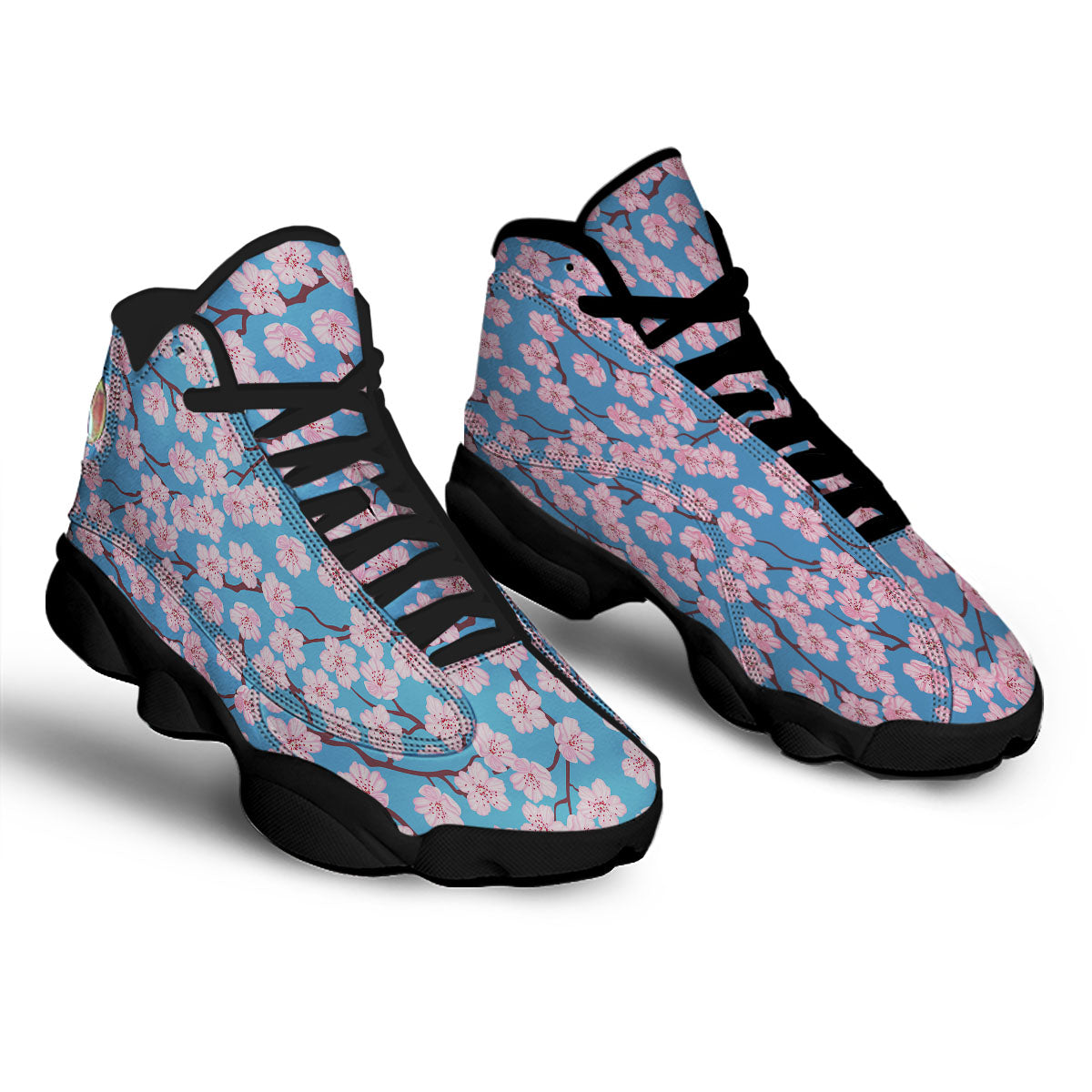 Cherry Blossom Pink Print Pattern Black Basketball Shoes-grizzshop