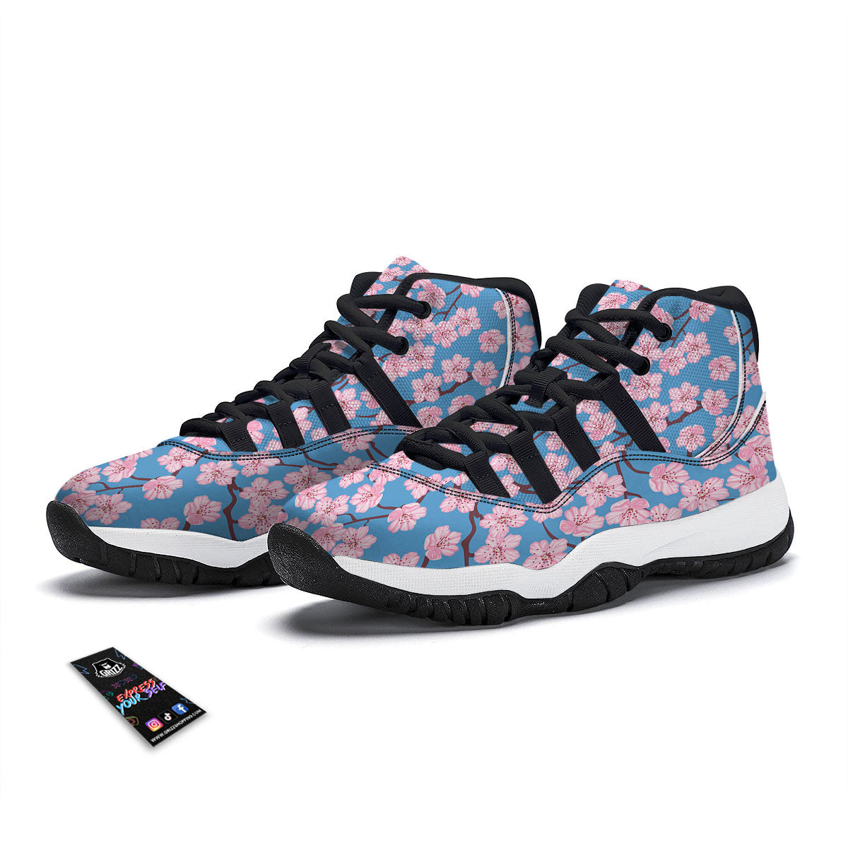 Cherry Blossom Pink Print Pattern Black Bball Shoes-grizzshop
