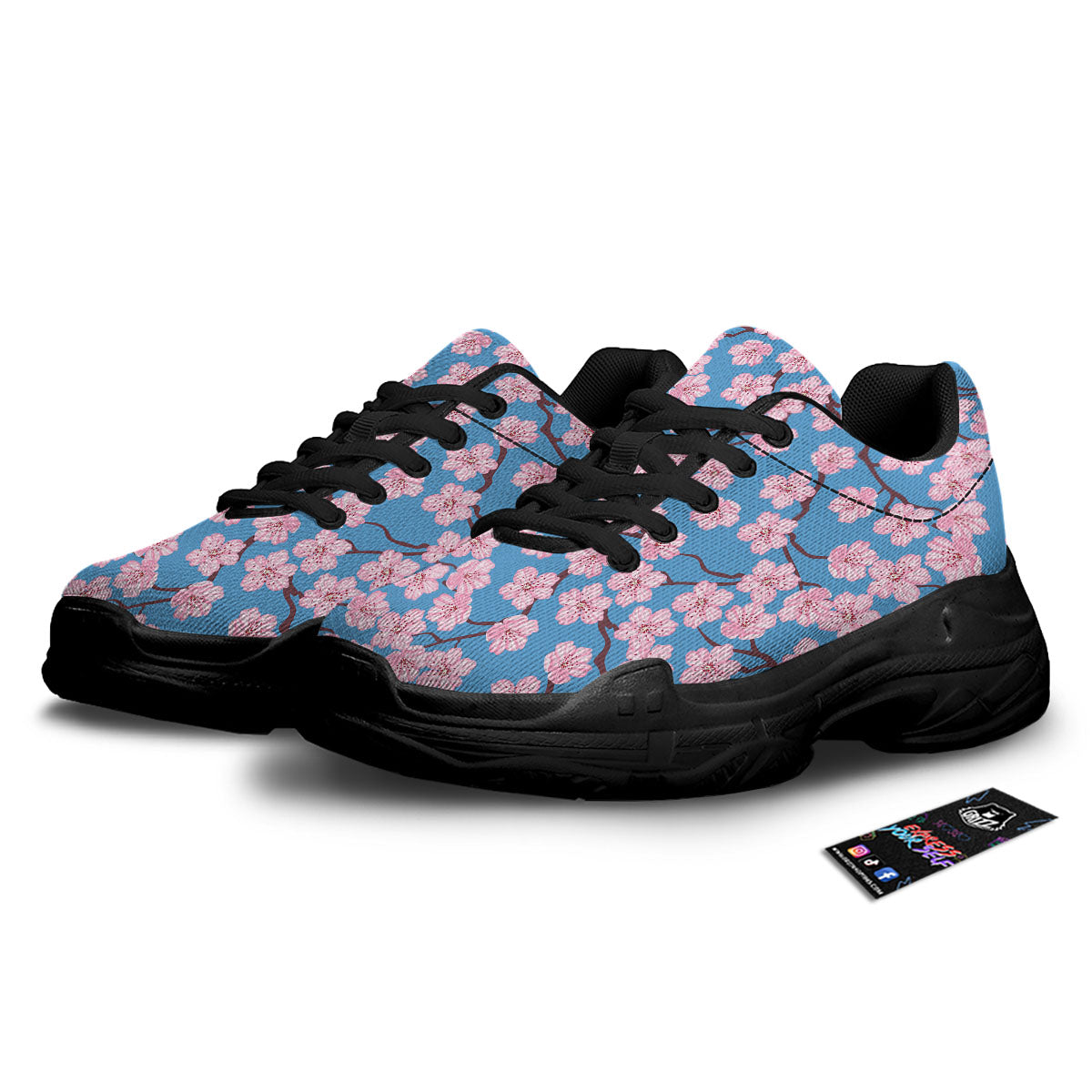 Cherry Blossom Pink Print Pattern Black Chunky Shoes-grizzshop