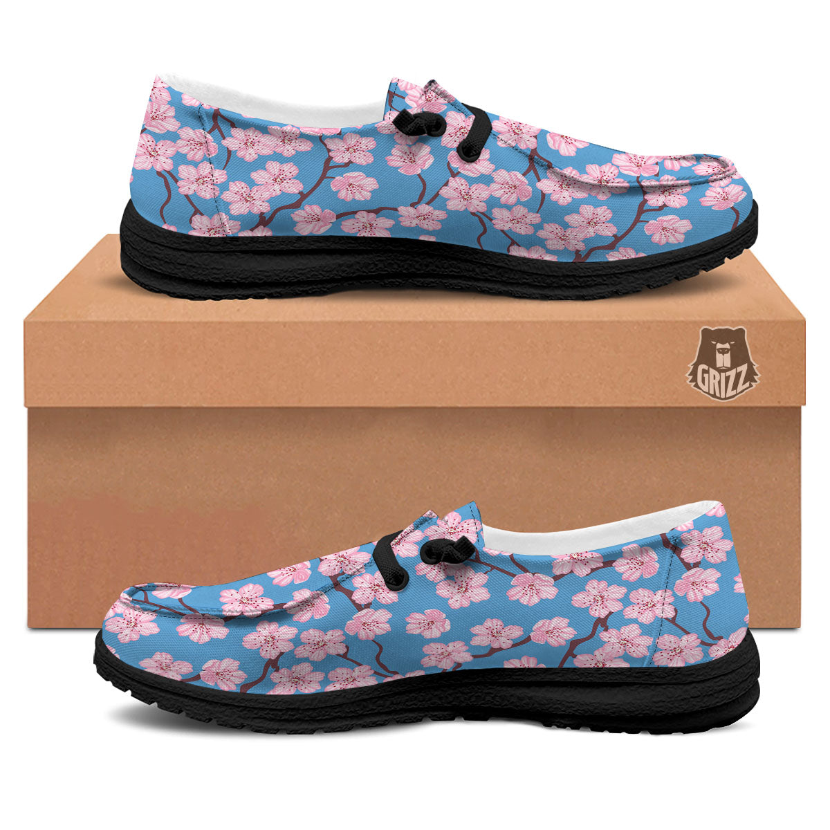 Cherry Blossom Pink Print Pattern Black Loafers-grizzshop