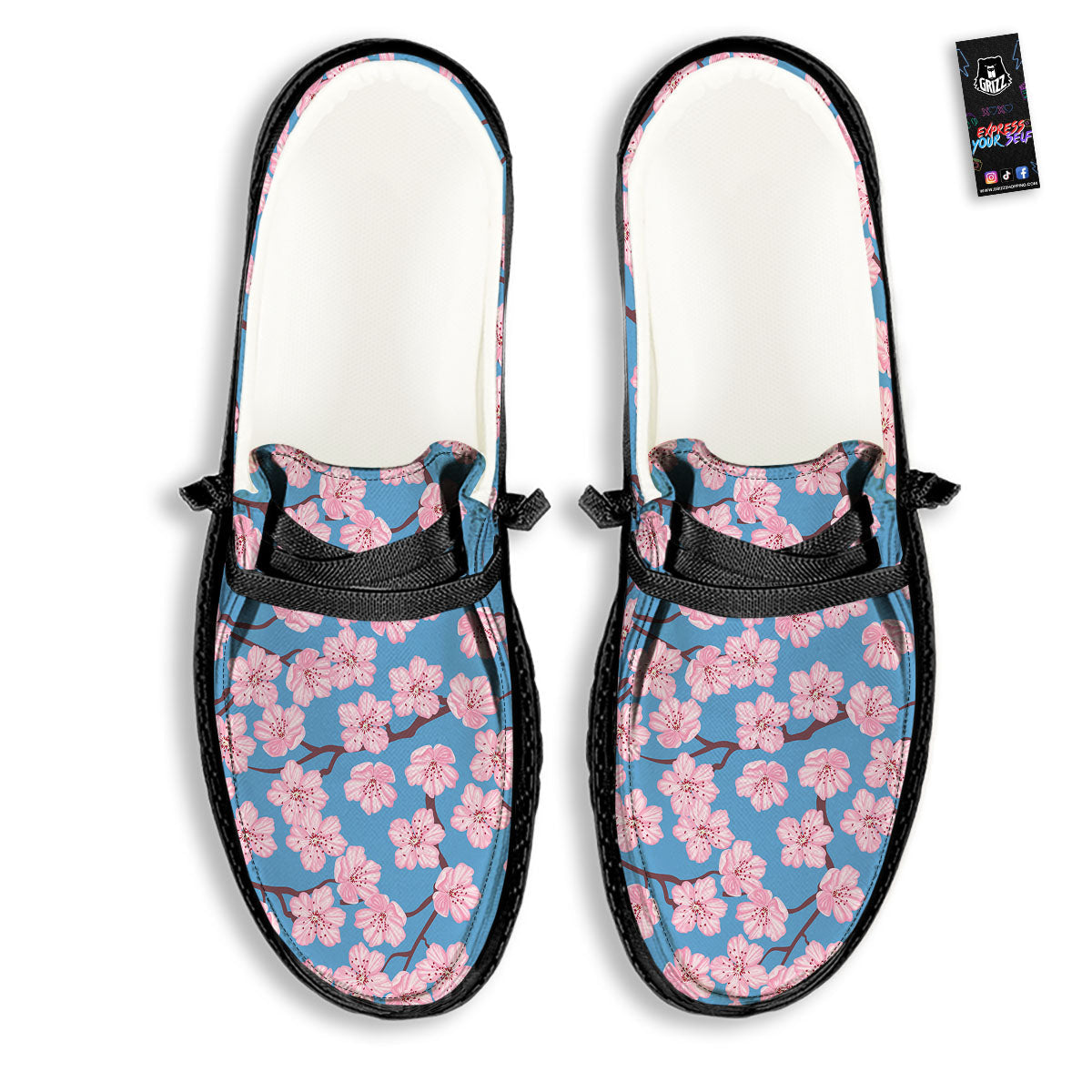 Cherry Blossom Pink Print Pattern Black Loafers-grizzshop