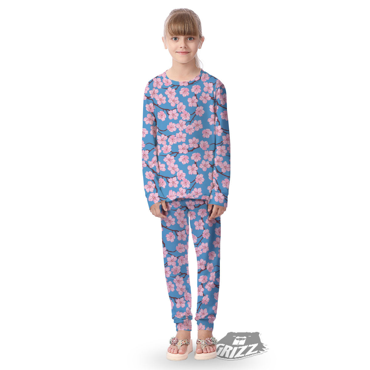 Cherry Blossom Pink Print Pattern Kid's Pajamas-grizzshop