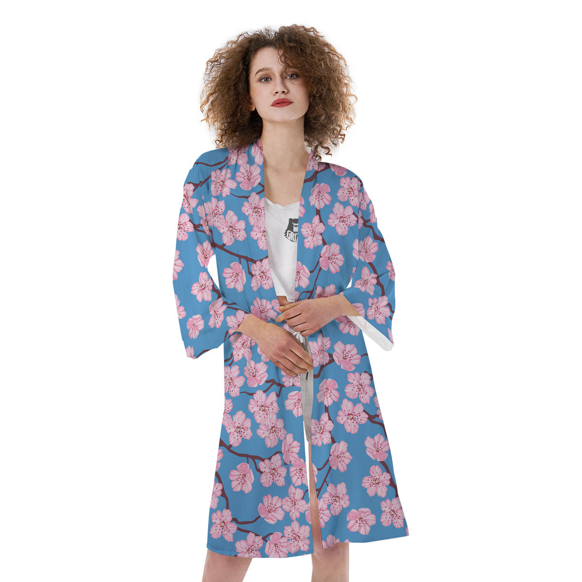 Cherry Blossom Pink Print Pattern Kimono-grizzshop