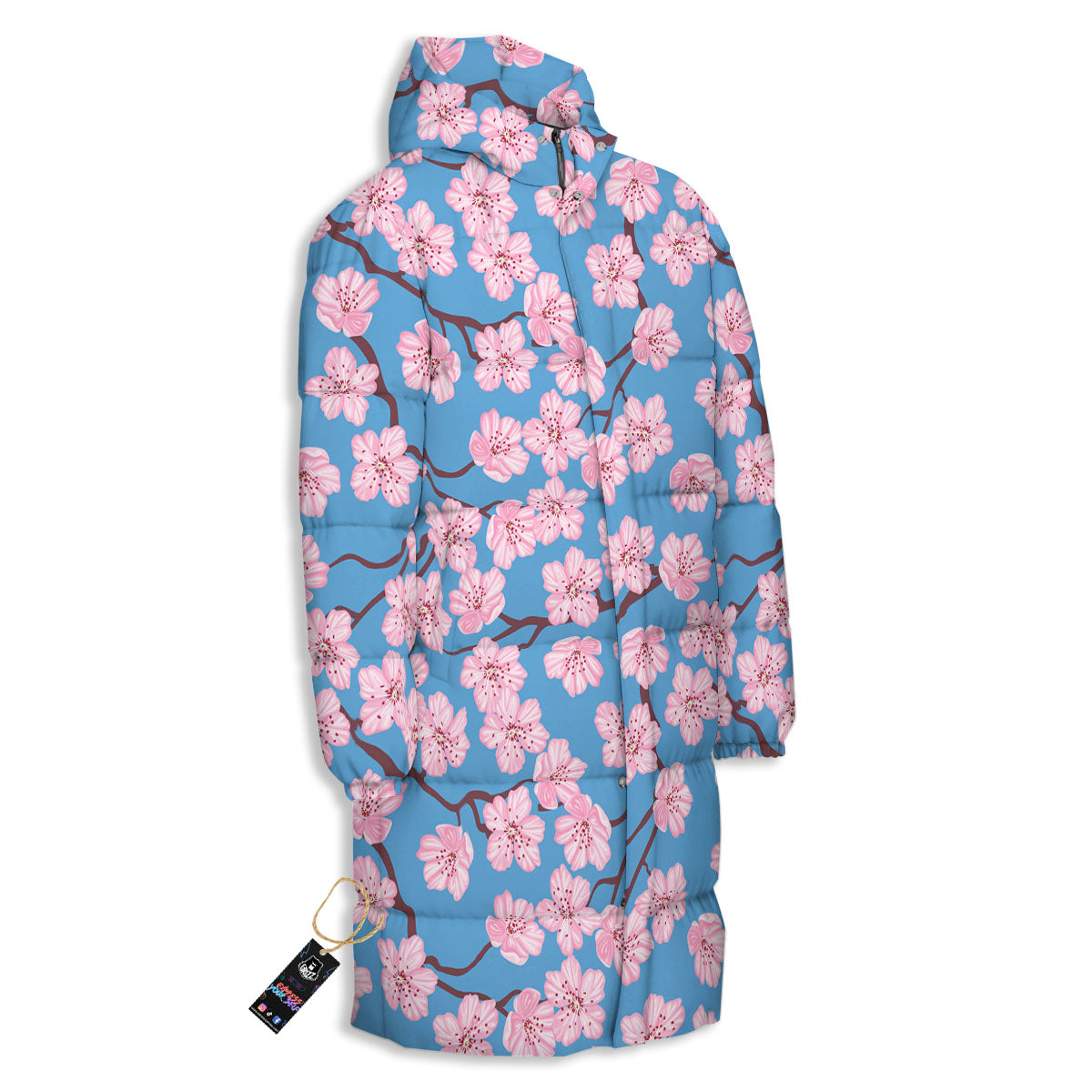 Cherry Blossom Pink Print Pattern Long Down Jacket-grizzshop
