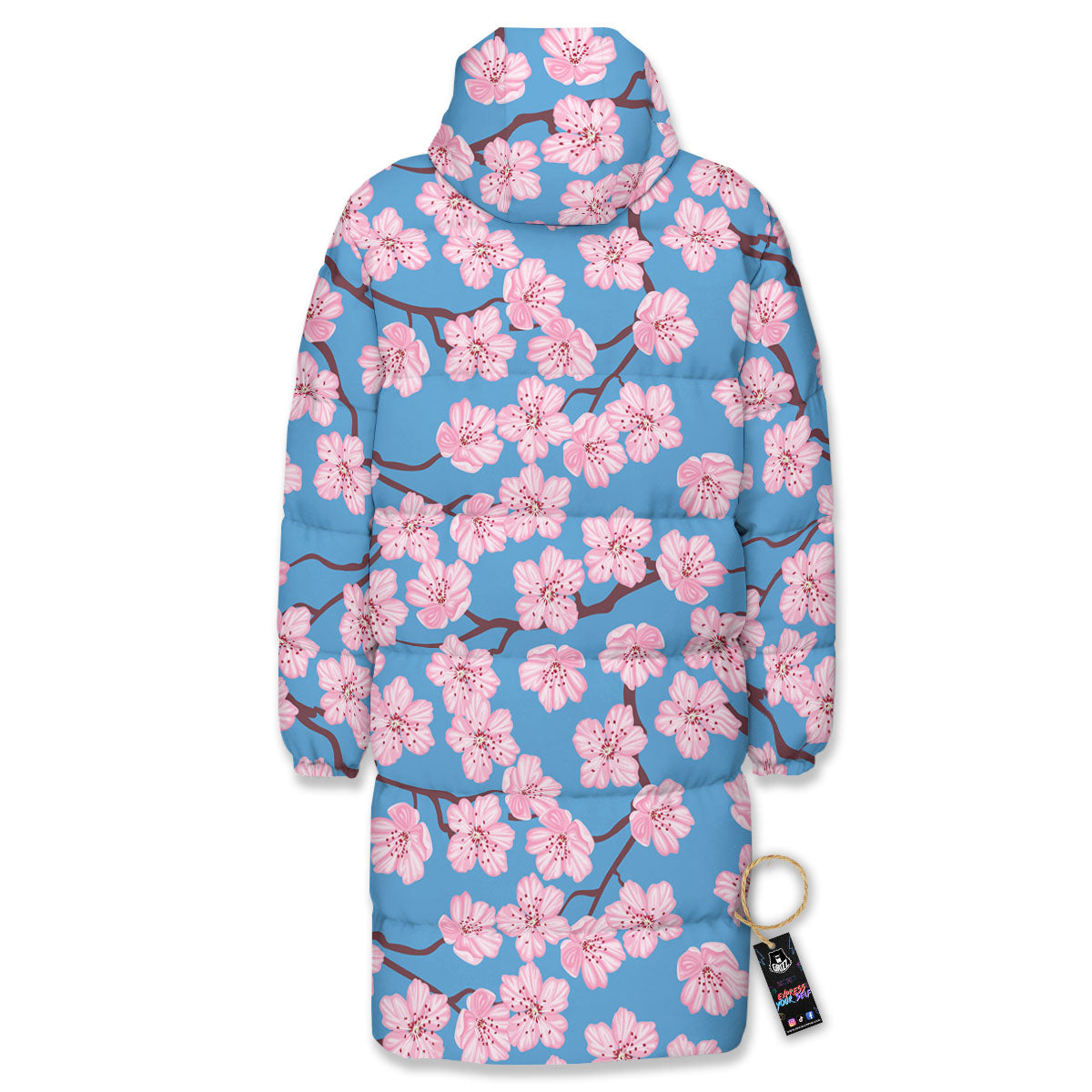 Cherry Blossom Pink Print Pattern Long Down Jacket-grizzshop