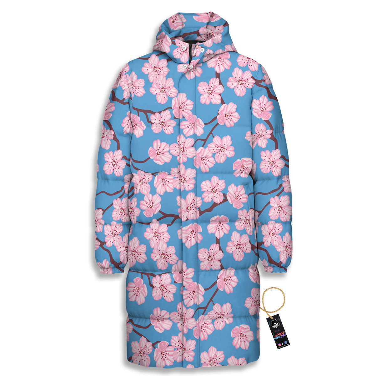 Cherry Blossom Pink Print Pattern Long Down Jacket-grizzshop