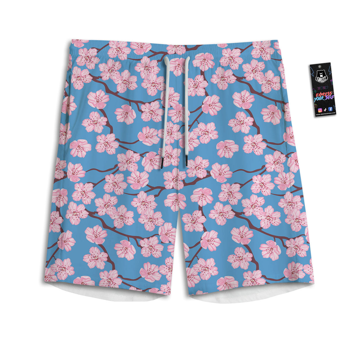 Cherry Blossom Pink Print Pattern Men's Athletic Shorts