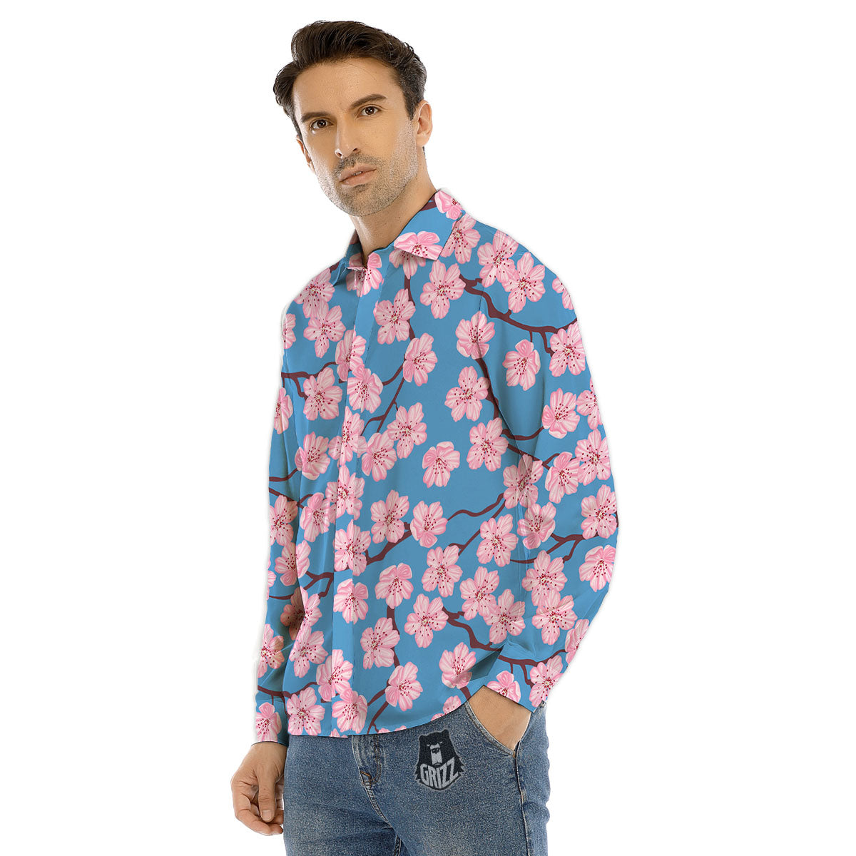 Cherry Blossom Pink Print Pattern Men's Dress Shirts-grizzshop