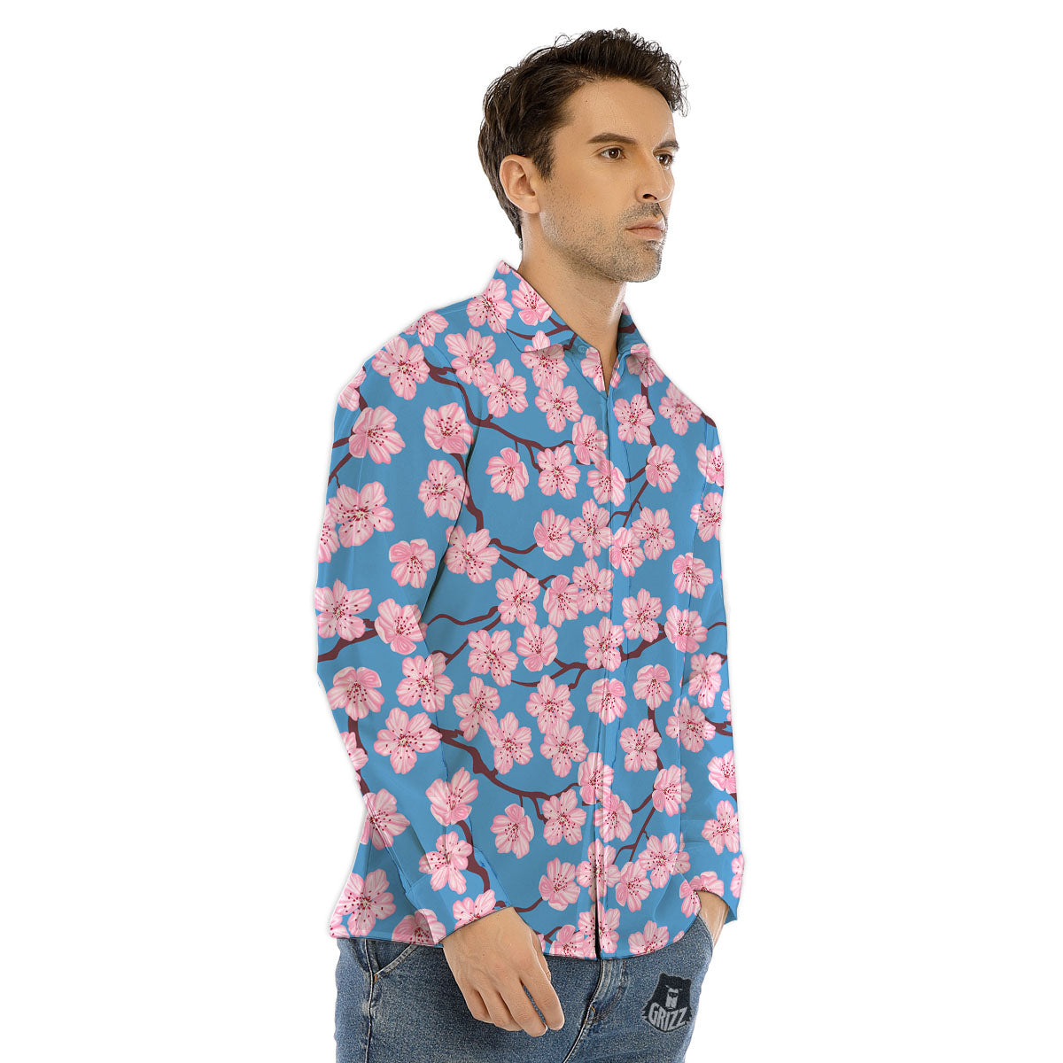 Cherry Blossom Pink Print Pattern Men's Dress Shirts-grizzshop