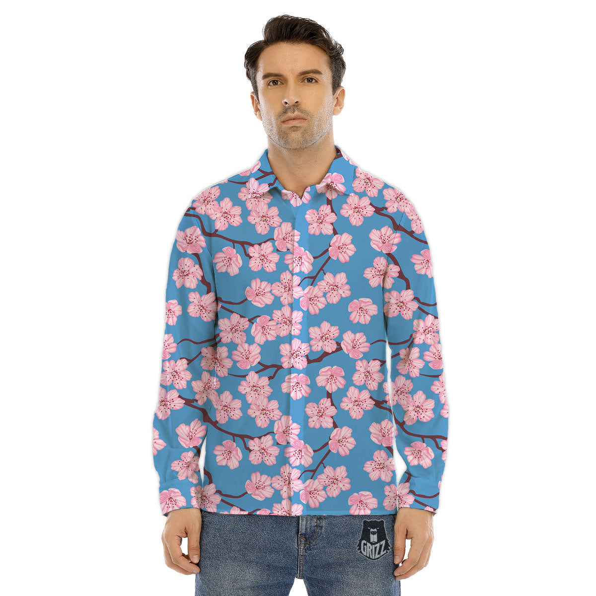 Cherry Blossom Pink Print Pattern Men's Dress Shirts-grizzshop