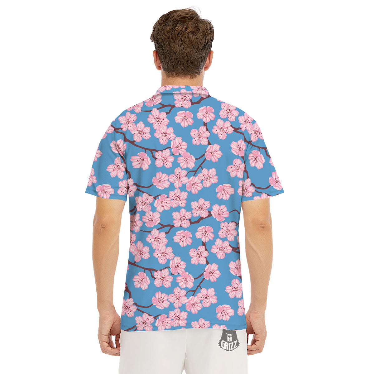 Cherry Blossom Pink Print Pattern Men's Golf Shirts-grizzshop