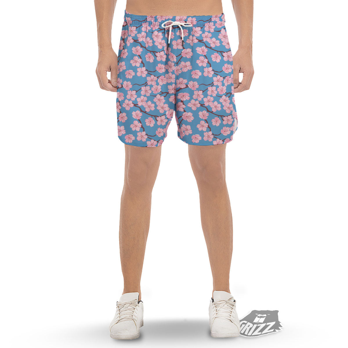 Cherry Blossom Pink Print Pattern Men's Gym Shorts-grizzshop