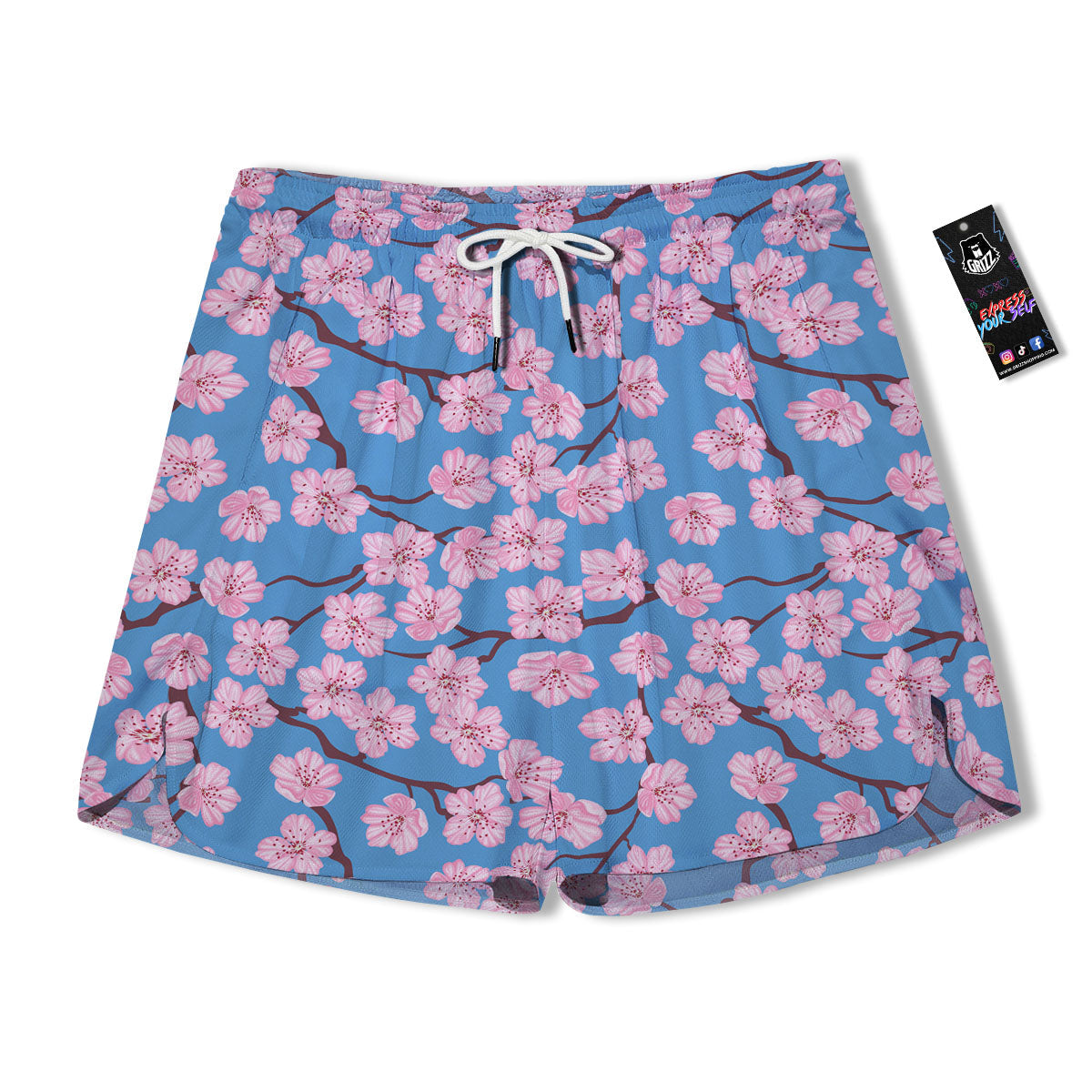 Cherry Blossom Pink Print Pattern Men's Running Shorts-grizzshop
