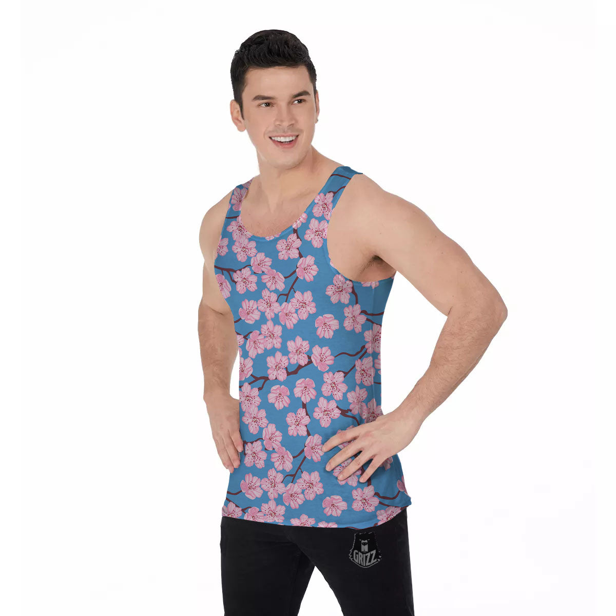 Cherry Blossom Pink Print Pattern Men's Tank Top-grizzshop