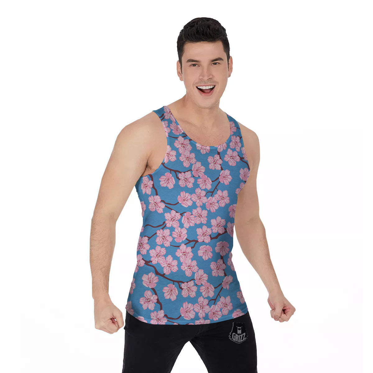 Cherry Blossom Pink Print Pattern Men's Tank Top-grizzshop
