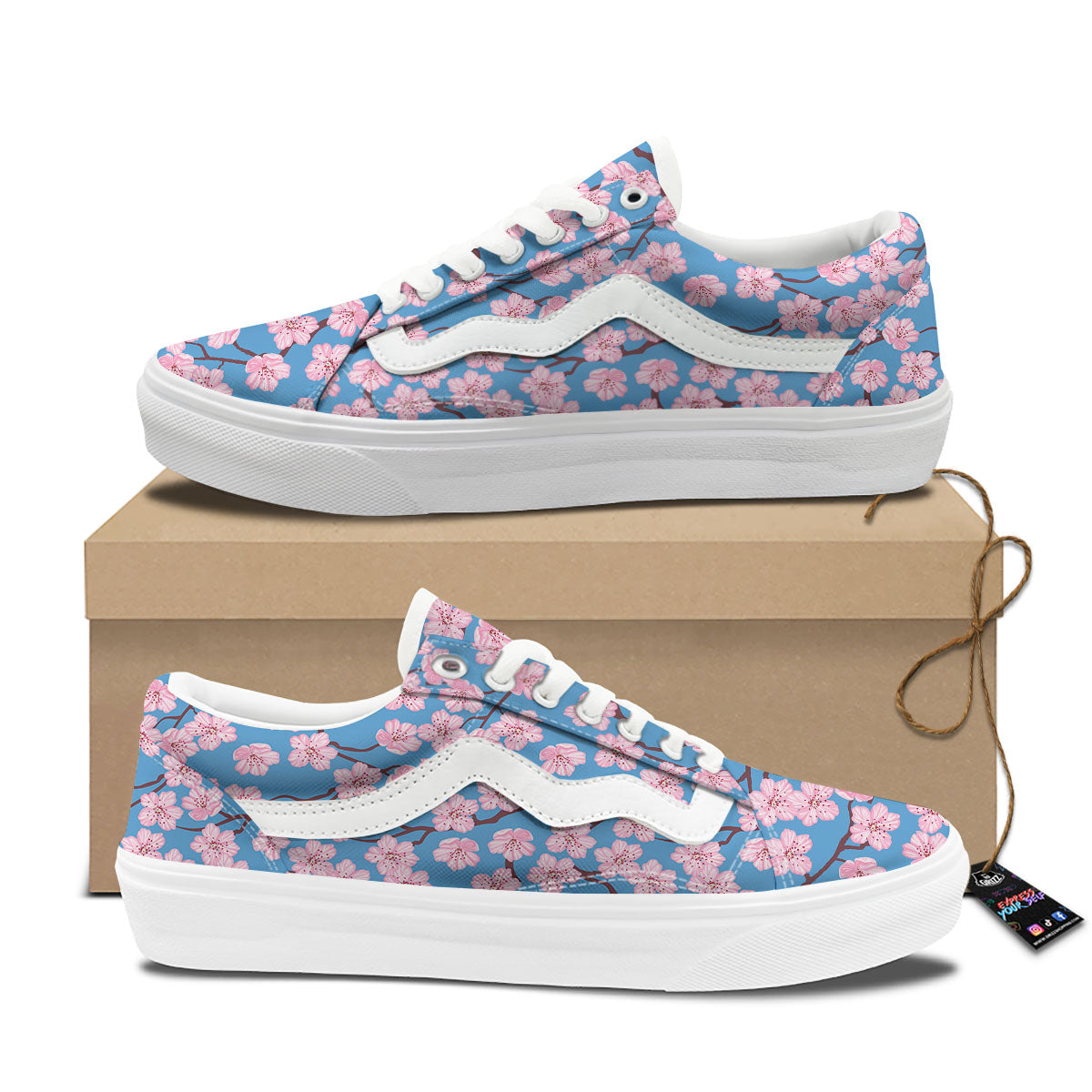 Cherry Blossom Pink Print Pattern Skate Shoes-grizzshop