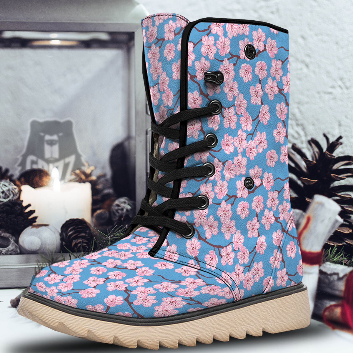 Cherry Blossom Pink Print Pattern Snow Boots-grizzshop