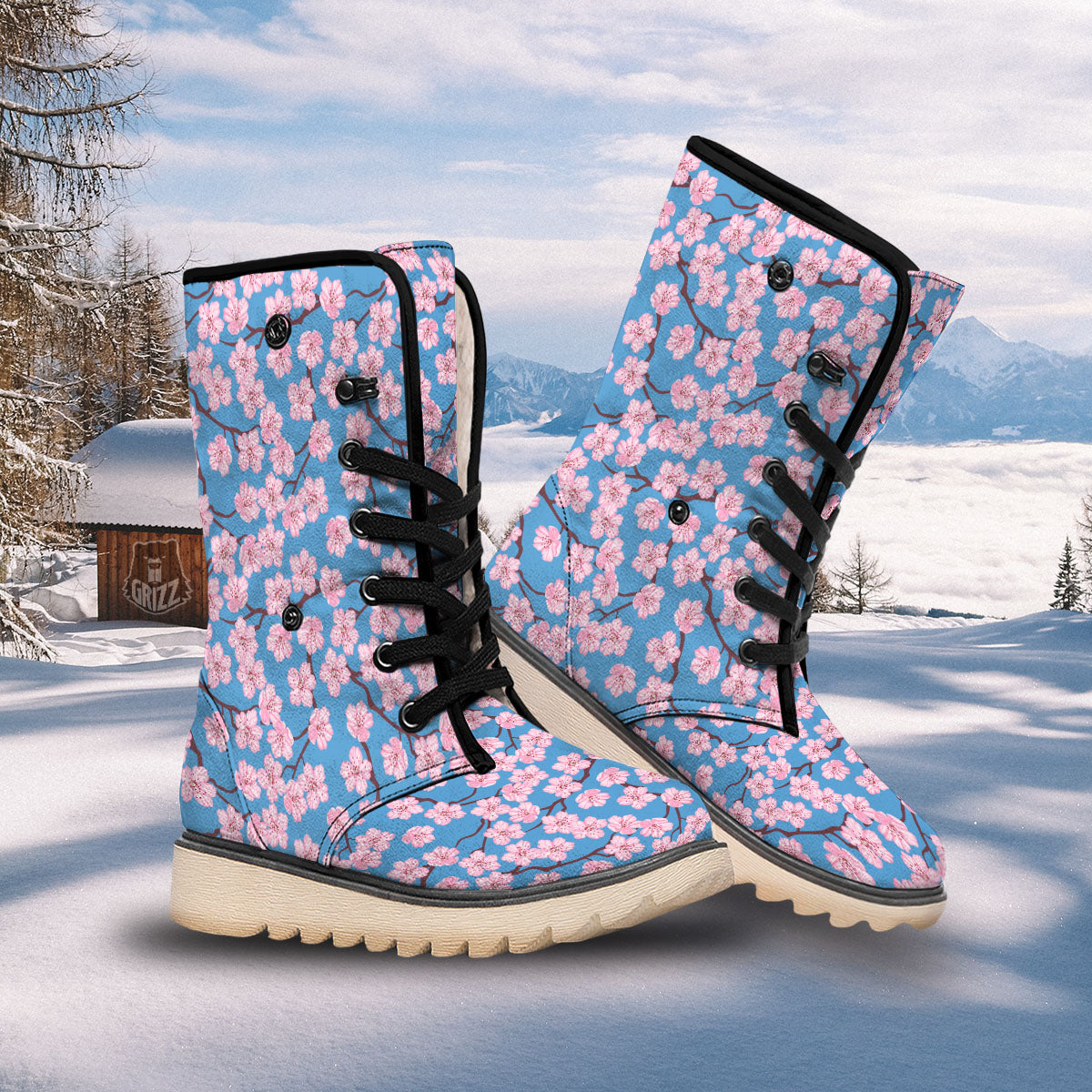 Cherry Blossom Pink Print Pattern Snow Boots-grizzshop