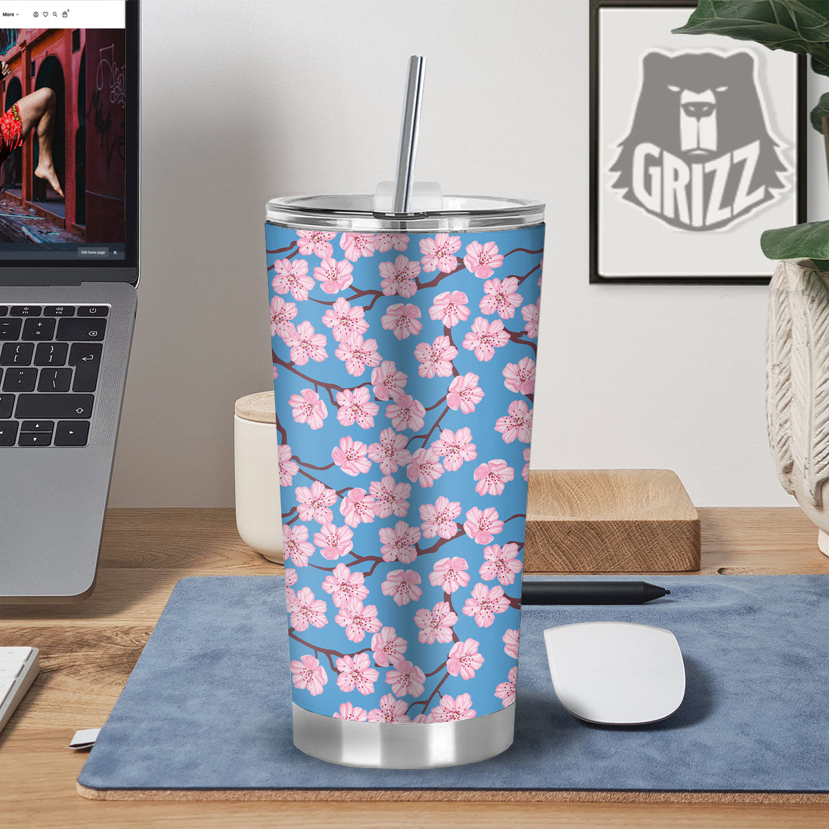 Cherry Blossom Pink Print Pattern Tumbler-grizzshop