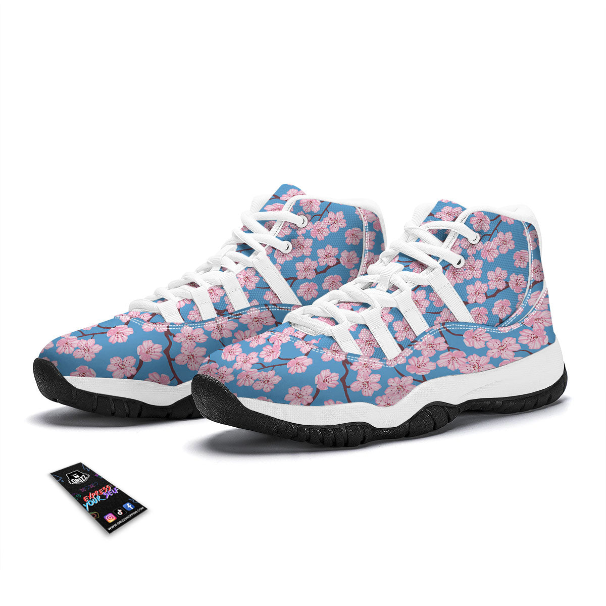 Cherry Blossom Pink Print Pattern White Bball Shoes-grizzshop