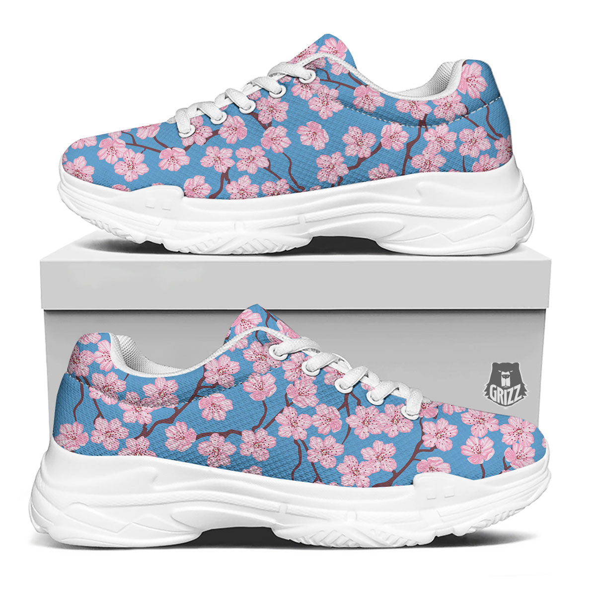Cherry Blossom Pink Print Pattern White Chunky Shoes-grizzshop