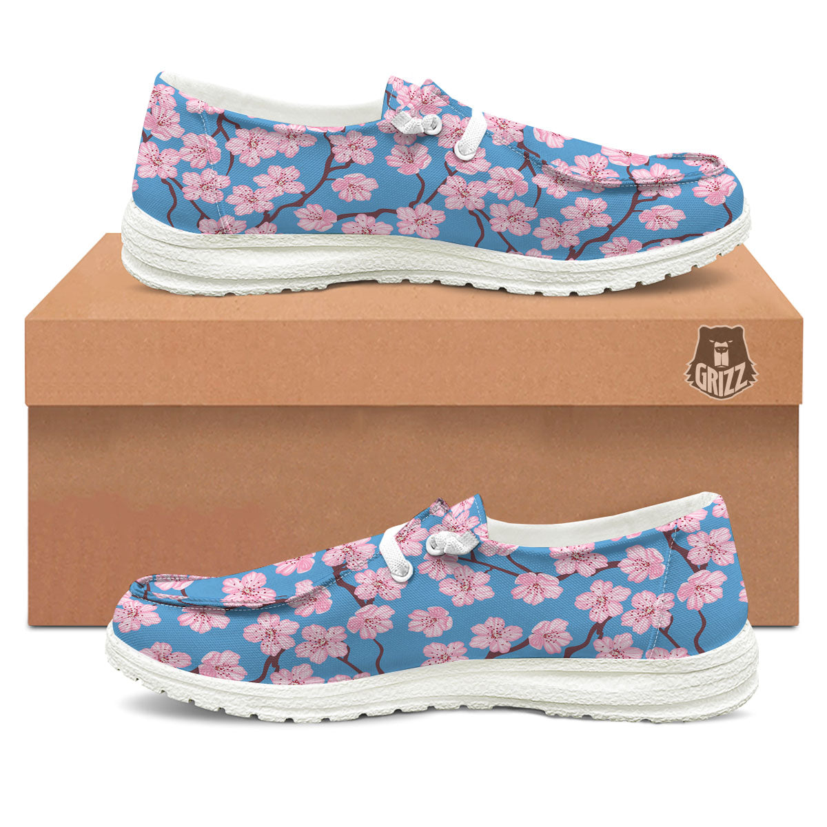 Cherry Blossom Pink Print Pattern White Loafers-grizzshop