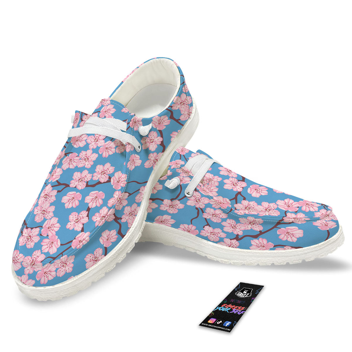 Cherry Blossom Pink Print Pattern White Loafers-grizzshop
