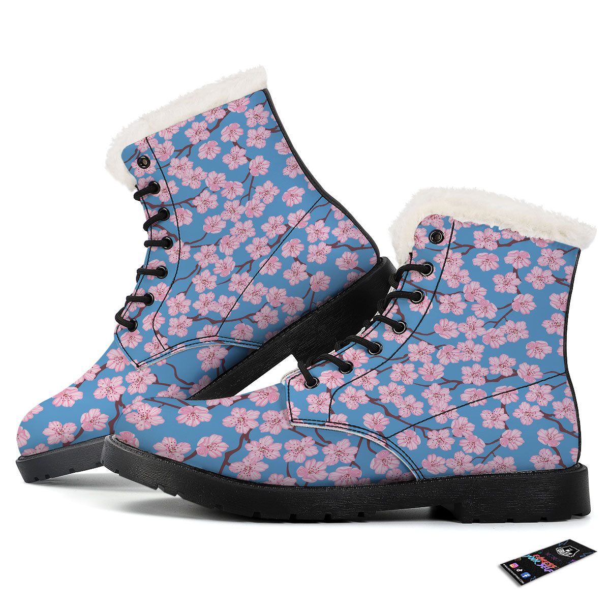 Cherry Blossom Pink Print Pattern Winter Boots-grizzshop