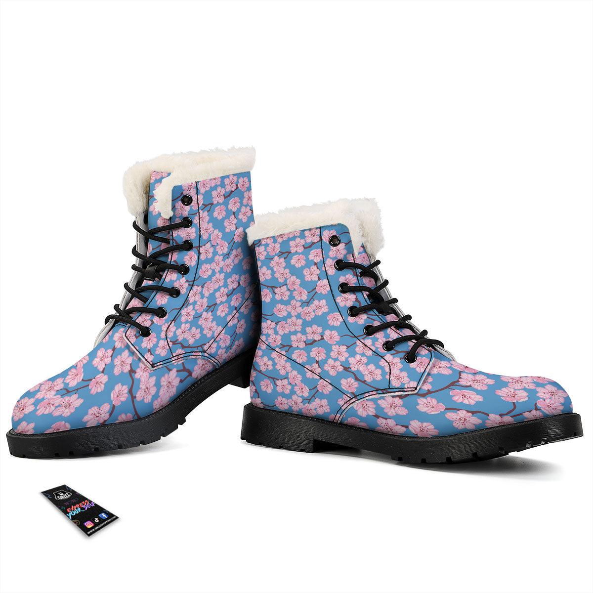 Cherry Blossom Pink Print Pattern Winter Boots-grizzshop