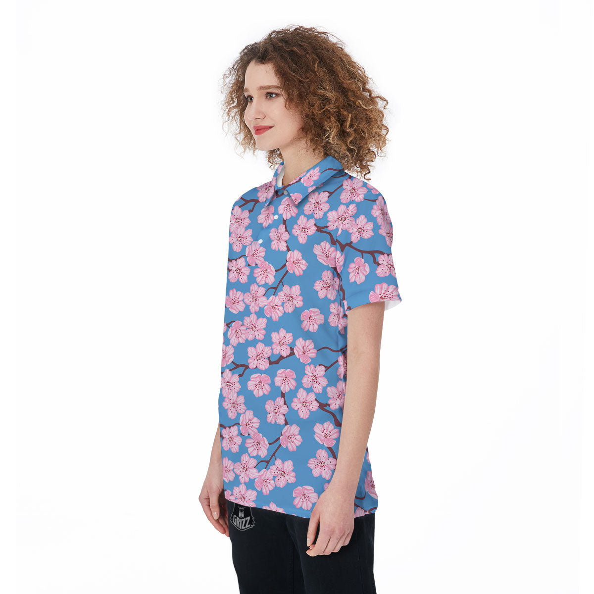 Cherry Blossom Pink Print Pattern Women's Golf Shirts-grizzshop