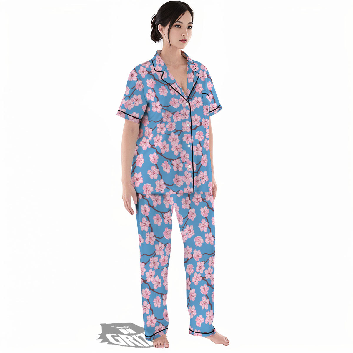 Cherry Blossom Pink Print Pattern Women's Pajamas Set-grizzshop